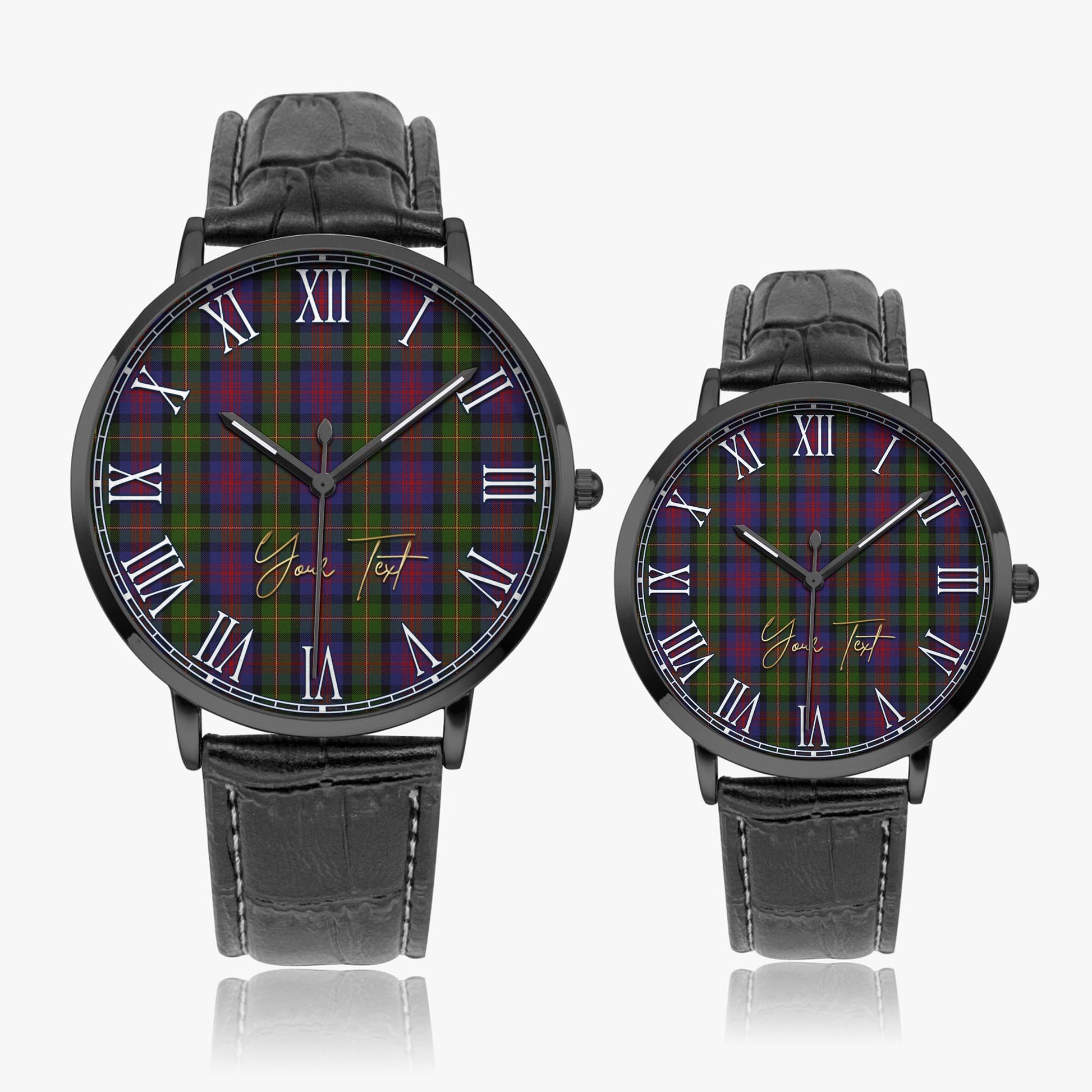 MacLennan Tartan Personalized Your Text Leather Trap Quartz Watch Ultra Thin Black Case With Black Leather Strap - Tartanvibesclothing