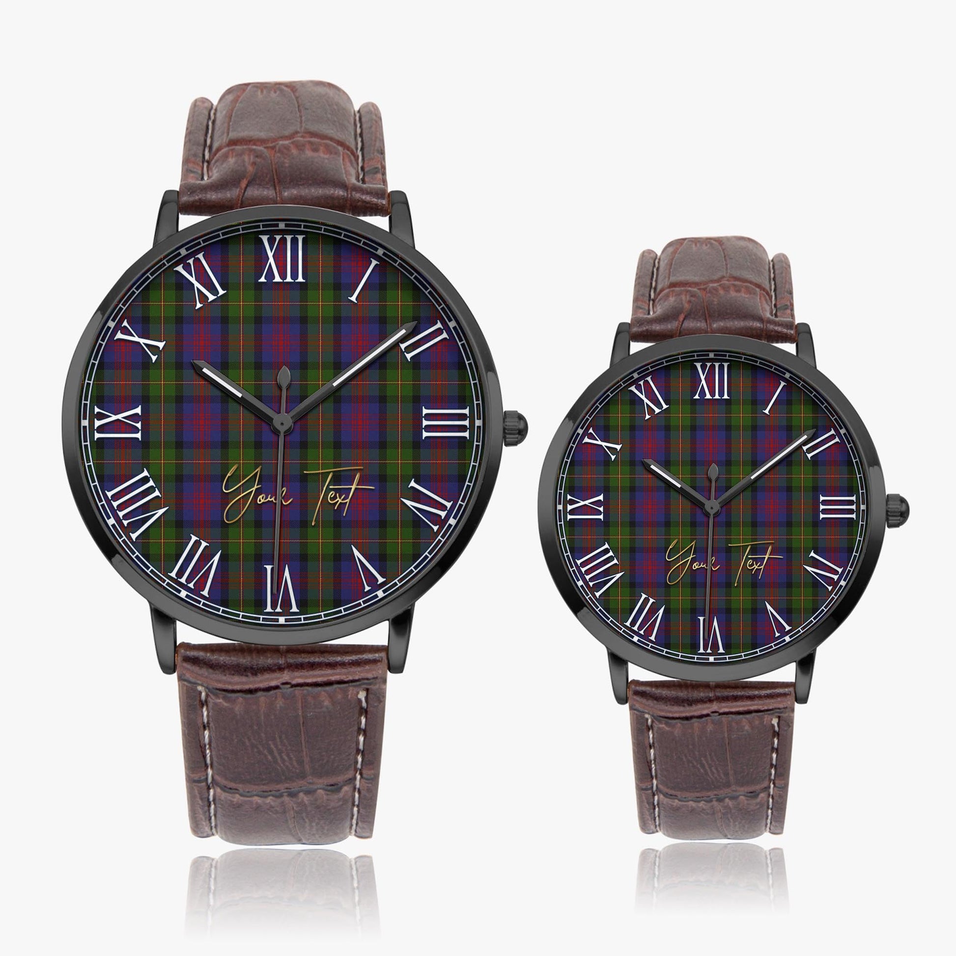 MacLennan Tartan Personalized Your Text Leather Trap Quartz Watch Ultra Thin Black Case With Brown Leather Strap - Tartanvibesclothing