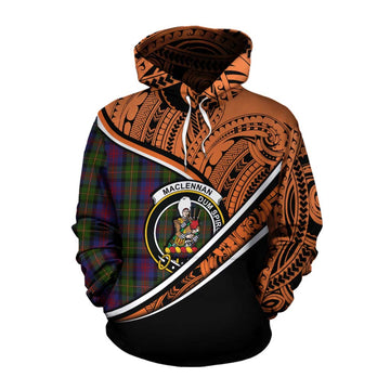 MacLennan (McLennan) Crest Tartan Cotton Hoodie with Polynesian Vibes Style - Orange Version