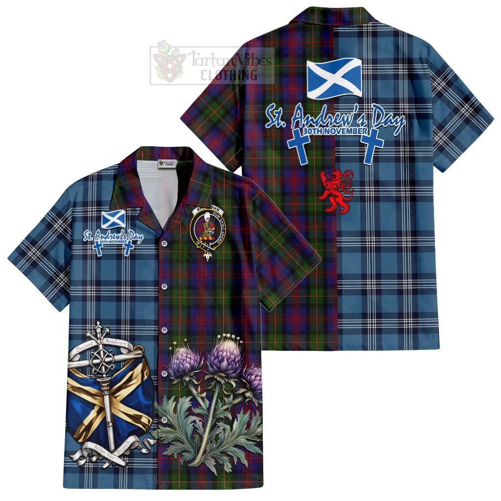 Tartan Vibes Clothing MacLennan (McLennan) Tartan Short Sleeve Button Shirt Happy St. Andrew's Day Half Tartan Style