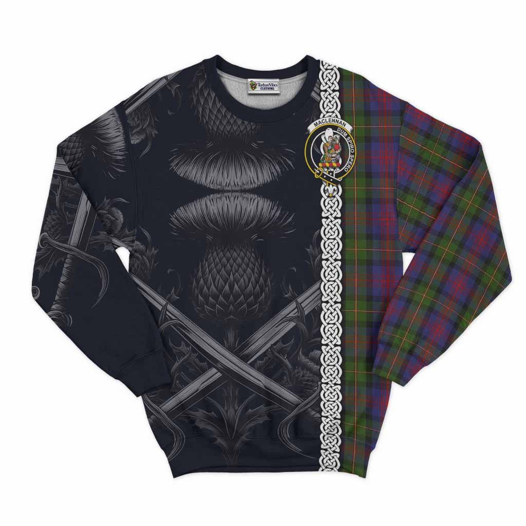 Tartan Vibes Clothing MacLennan (McLennan) Tartan Sweatshirt with Family Crest Cross Sword Thistle Celtic Vibes