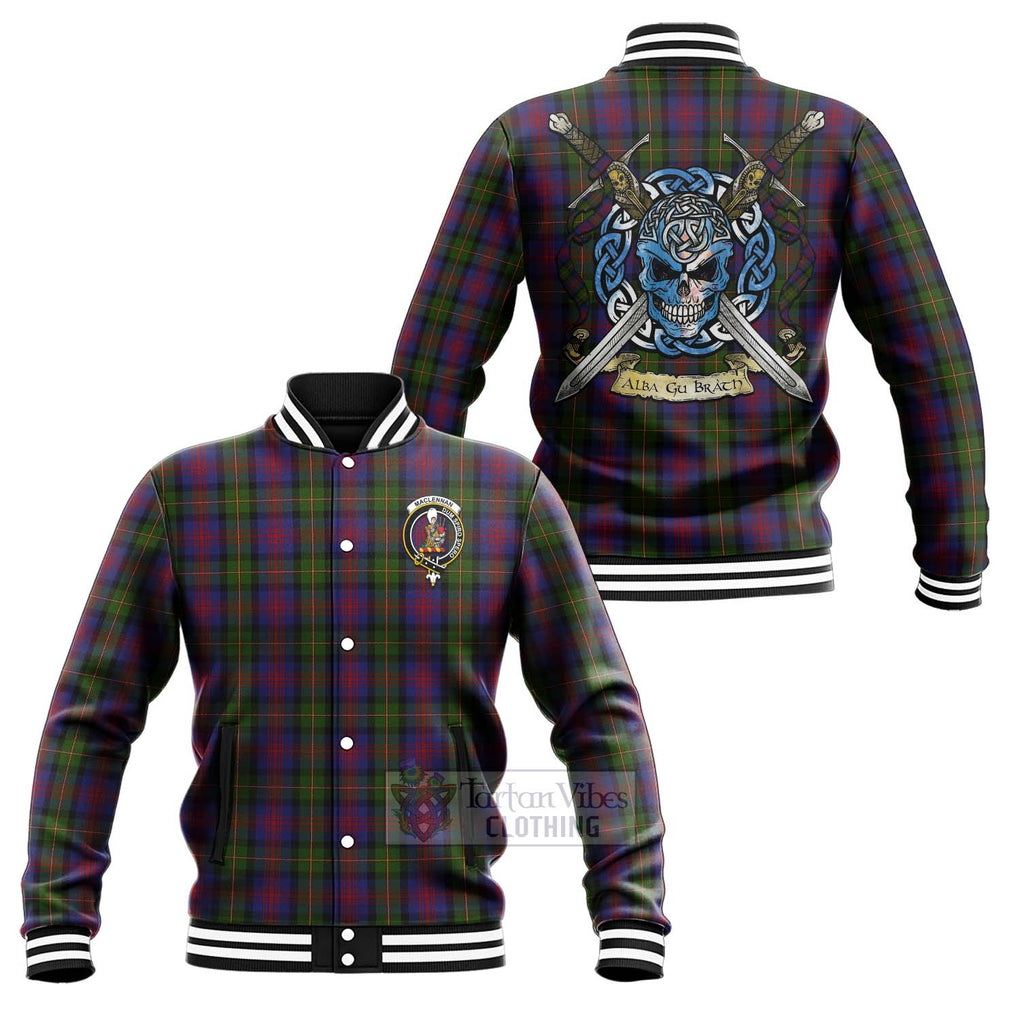 Tartan Vibes Clothing MacLennan (McLennan) Tartan Baseball Jacket with Family Crest Celtic Skull Style