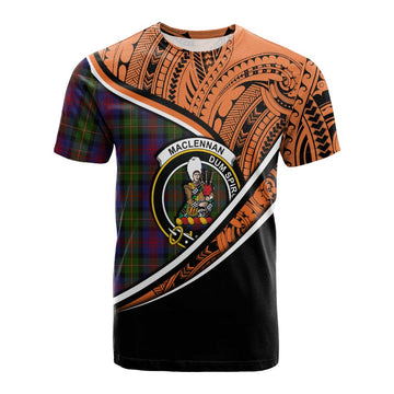 MacLennan (McLennan) Crest Tartan Cotton T-shirt with Polynesian Vibes Style - Orange Version