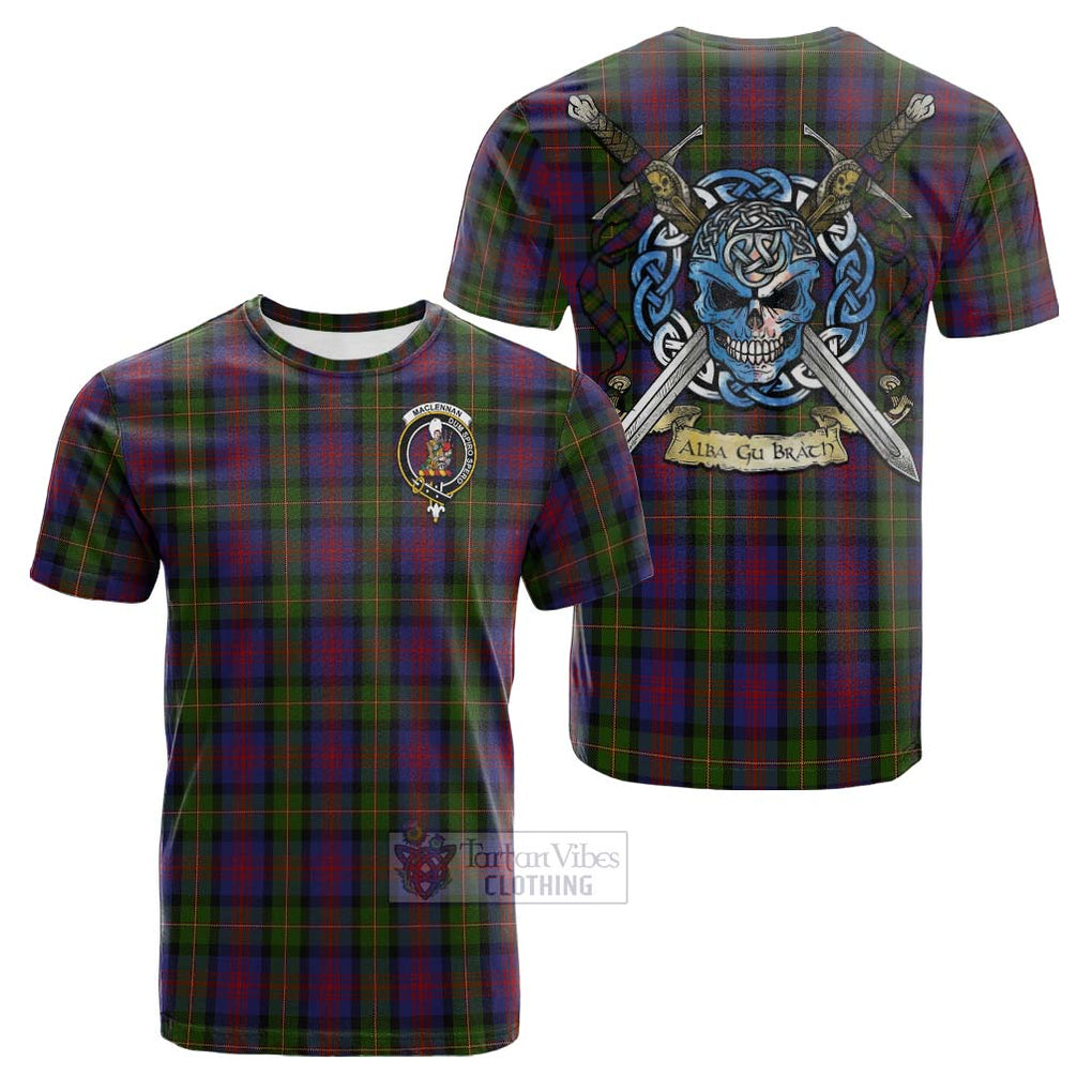 Tartan Vibes Clothing MacLennan (McLennan) Tartan Cotton T-shirt with Family Crest Celtic Skull Style