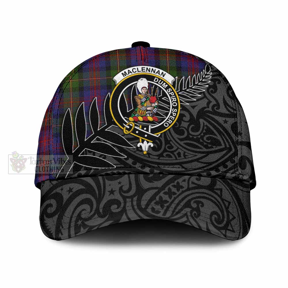 Tartan Vibes Clothing MacLennan (McLennan) Tartan Classic Cap with New Zealand Silver Fern Half Style