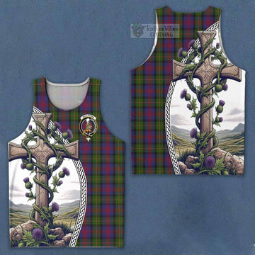 MacLennan (McLennan) Tartan Men's Tank Top with Family Crest and St. Andrew's Cross Accented by Thistle Vines