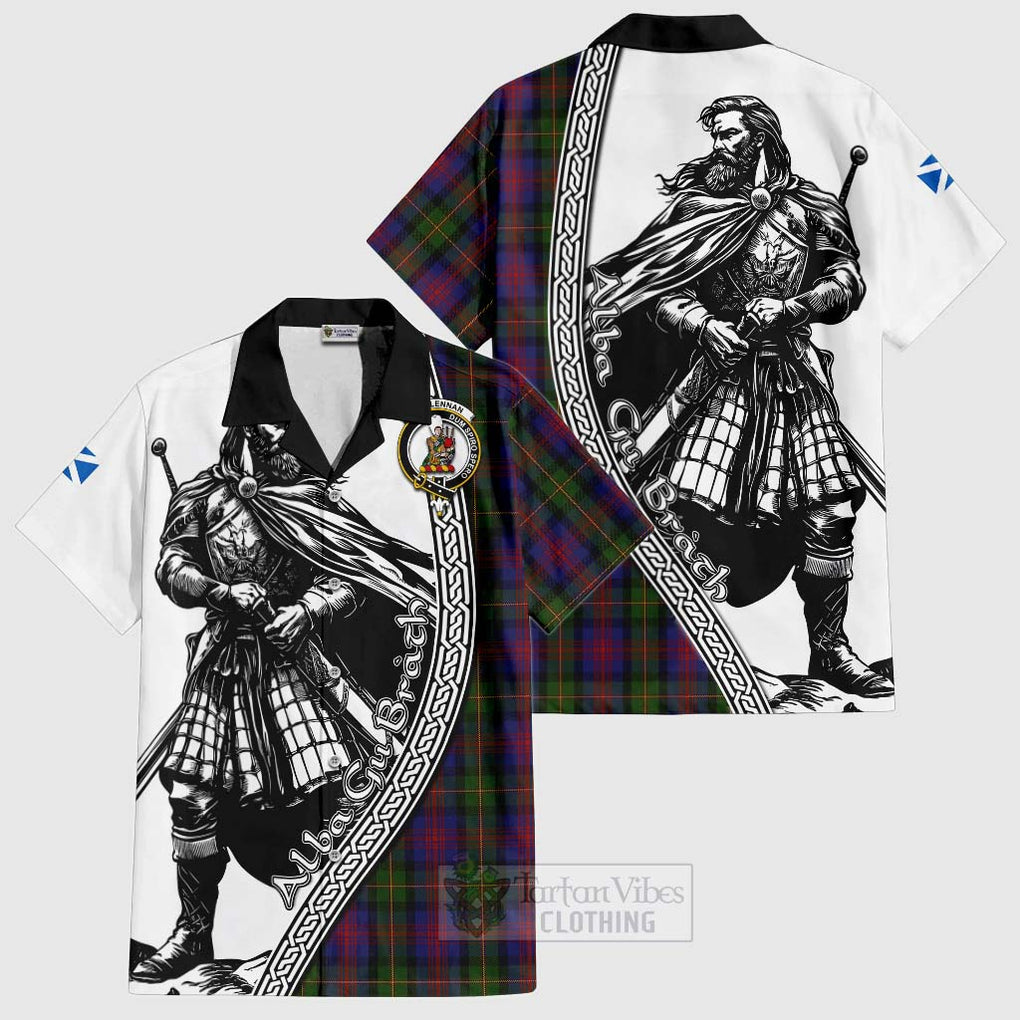 Tartan Vibes Clothing MacLennan (McLennan) Tartan Clan Crest Short Sleeve Button Shirt with Highlander Warrior Celtic Style