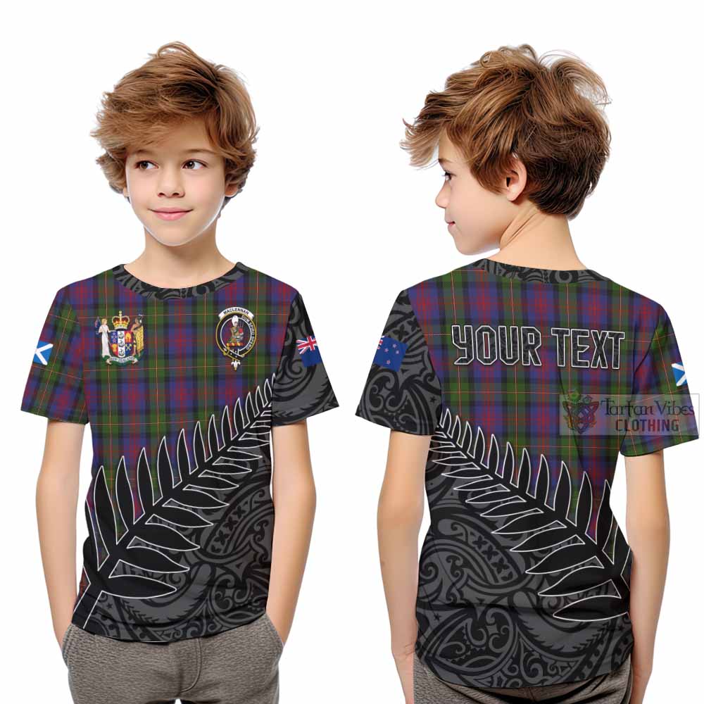 Tartan Vibes Clothing MacLennan (McLennan) Crest Tartan Kid T-Shirt with New Zealand Silver Fern Half Style