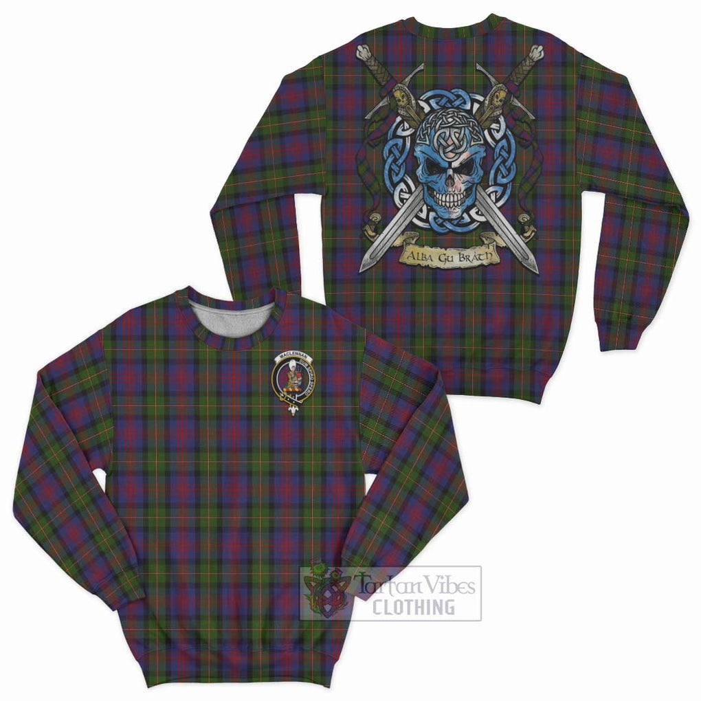 Tartan Vibes Clothing MacLennan (McLennan) Tartan Sweatshirt with Family Crest Celtic Skull Style