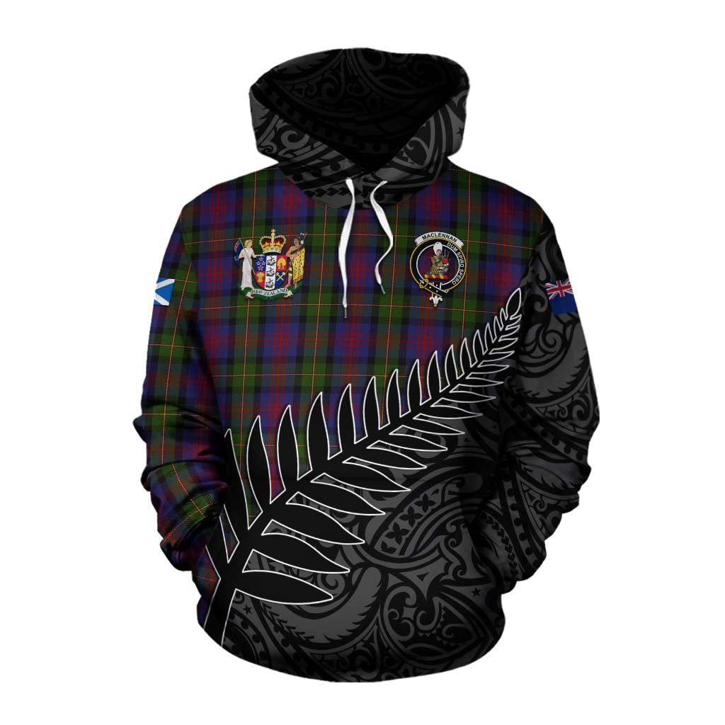 Tartan Vibes Clothing MacLennan (McLennan) Crest Tartan Cotton Hoodie with New Zealand Silver Fern Half Style