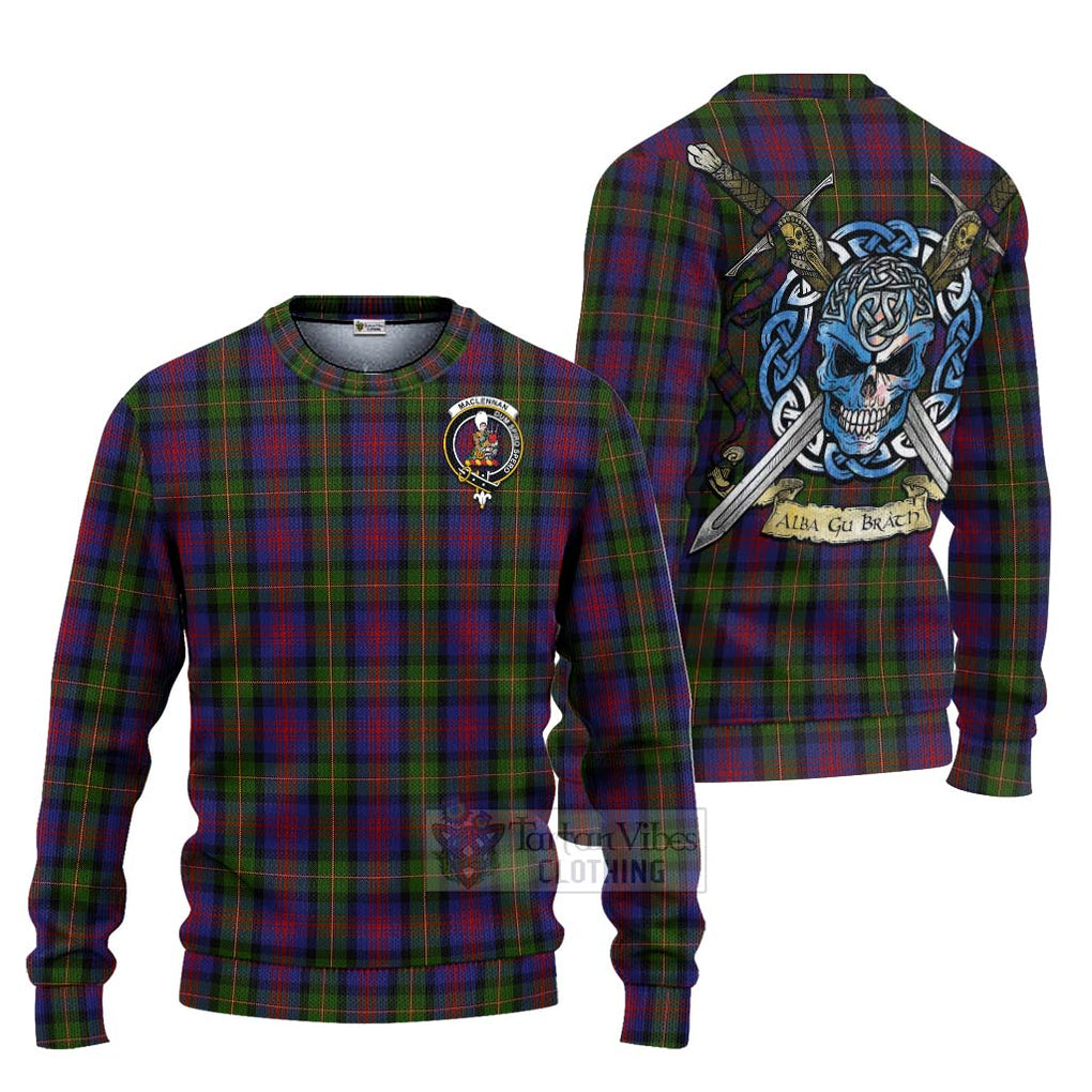 Tartan Vibes Clothing MacLennan (McLennan) Tartan Knitted Sweater with Family Crest Celtic Skull Style