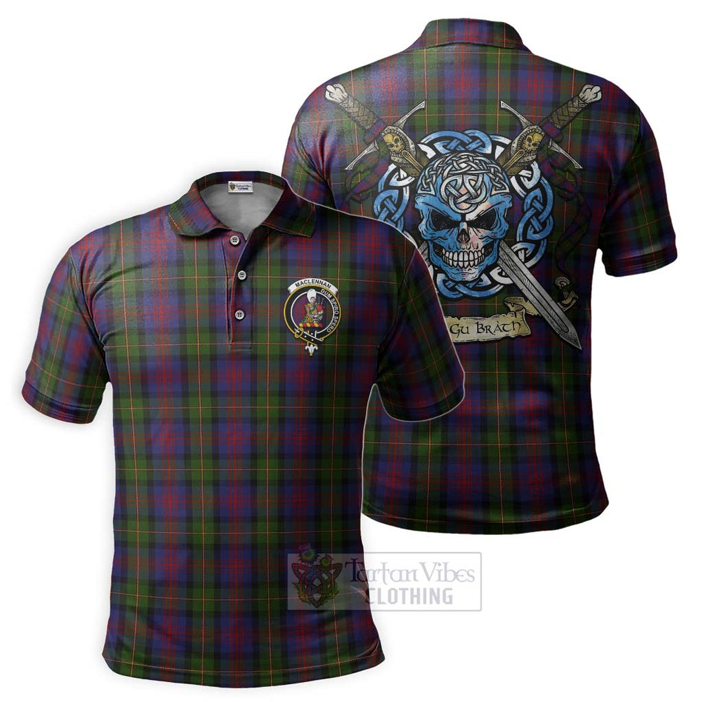 Tartan Vibes Clothing MacLennan (McLennan) Tartan Polo Shirt with Family Crest Celtic Skull Style