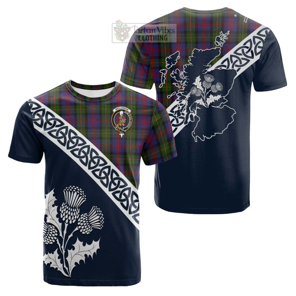 Tartan Vibes Clothing MacLennan (McLennan) Tartan Cotton T-shirt Featuring Thistle and Scotland Map