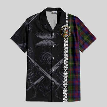 MacLennan (McLennan) Tartan Short Sleeve Button Shirt with Family Crest Cross Sword Thistle Celtic Vibes