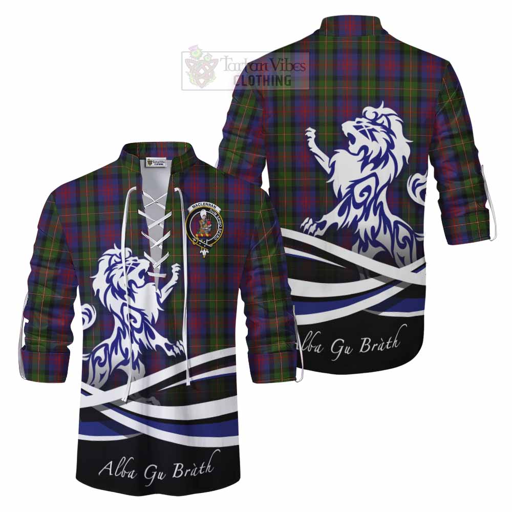 Tartan Vibes Clothing MacLennan (McLennan) Tartan Ghillie Kilt Shirt with Alba Gu Brath Regal Lion Emblem