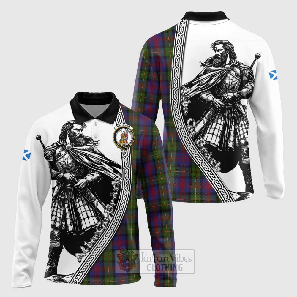 Tartan Vibes Clothing MacLennan (McLennan) Tartan Clan Crest Long Sleeve Polo Shirt with Highlander Warrior Celtic Style