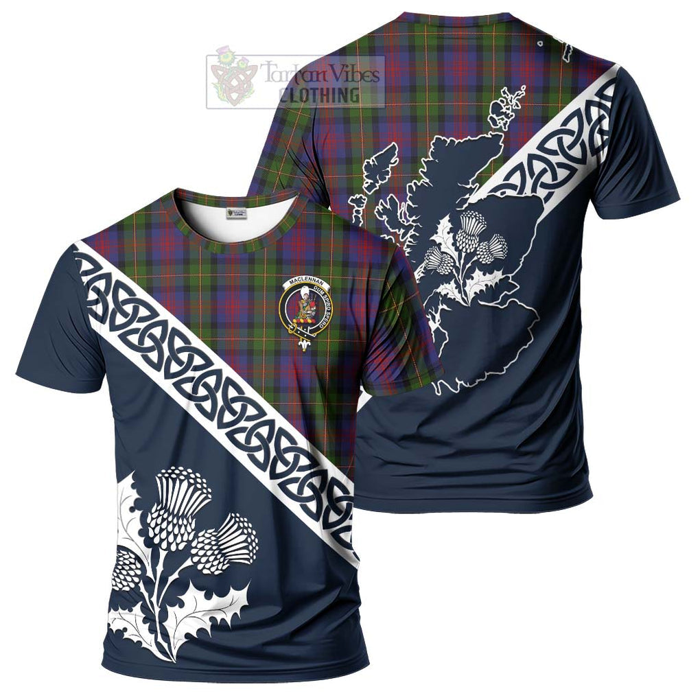 MacLennan (McLennan) Tartan T-Shirt Featuring Thistle and Scotland Map