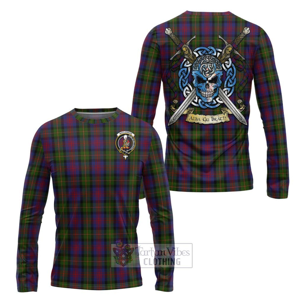 Tartan Vibes Clothing MacLennan (McLennan) Tartan Long Sleeve T-Shirt with Family Crest Celtic Skull Style