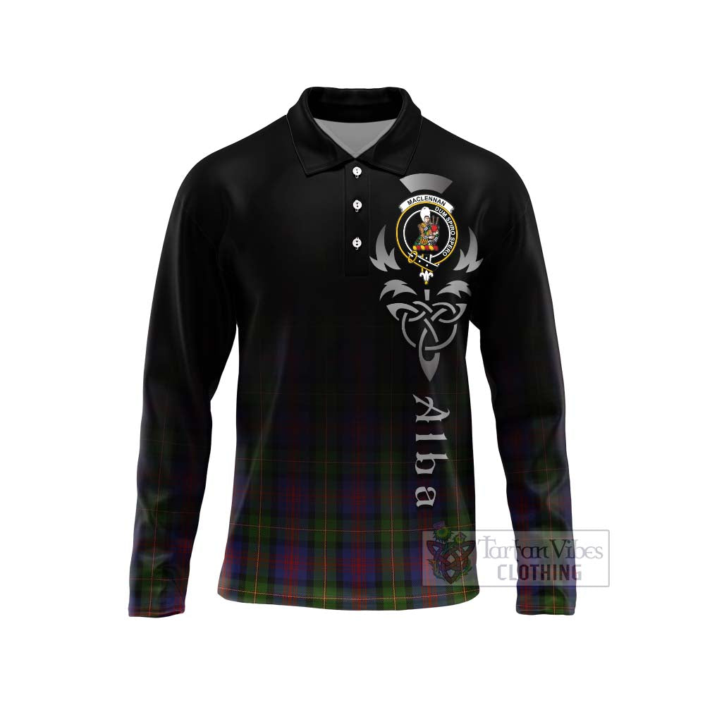 Tartan Vibes Clothing MacLennan (McLennan) Tartan Long Sleeve Polo Shirt Featuring Alba Gu Brath Family Crest Celtic Inspired