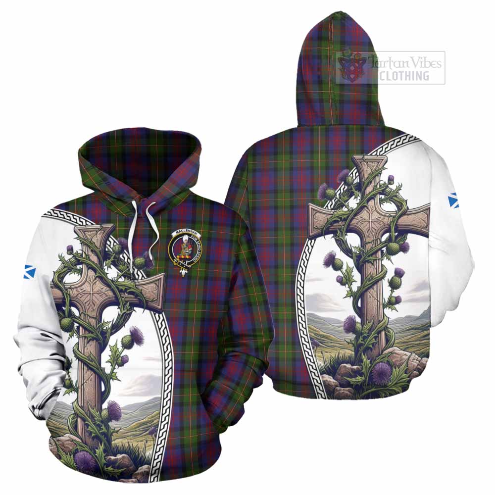 Tartan Vibes Clothing MacLennan (McLennan) Tartan Hoodie with Family Crest and St. Andrew's Cross Accented by Thistle Vines