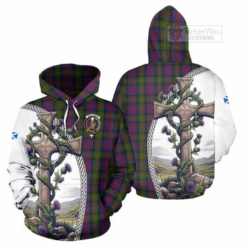 MacLennan (McLennan) Tartan Hoodie with Family Crest and St. Andrew's Cross Accented by Thistle Vines