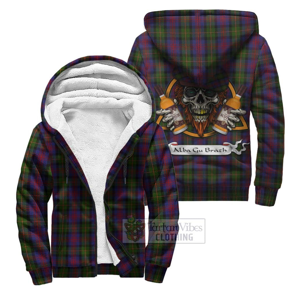 Tartan Vibes Clothing MacLennan (McLennan) Tartan Sherpa Hoodie with Family Crest and Bearded Skull Holding Bottles of Whiskey