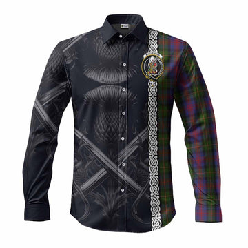 MacLennan (McLennan) Tartan Long Sleeve Button Shirt with Family Crest Cross Sword Thistle Celtic Vibes