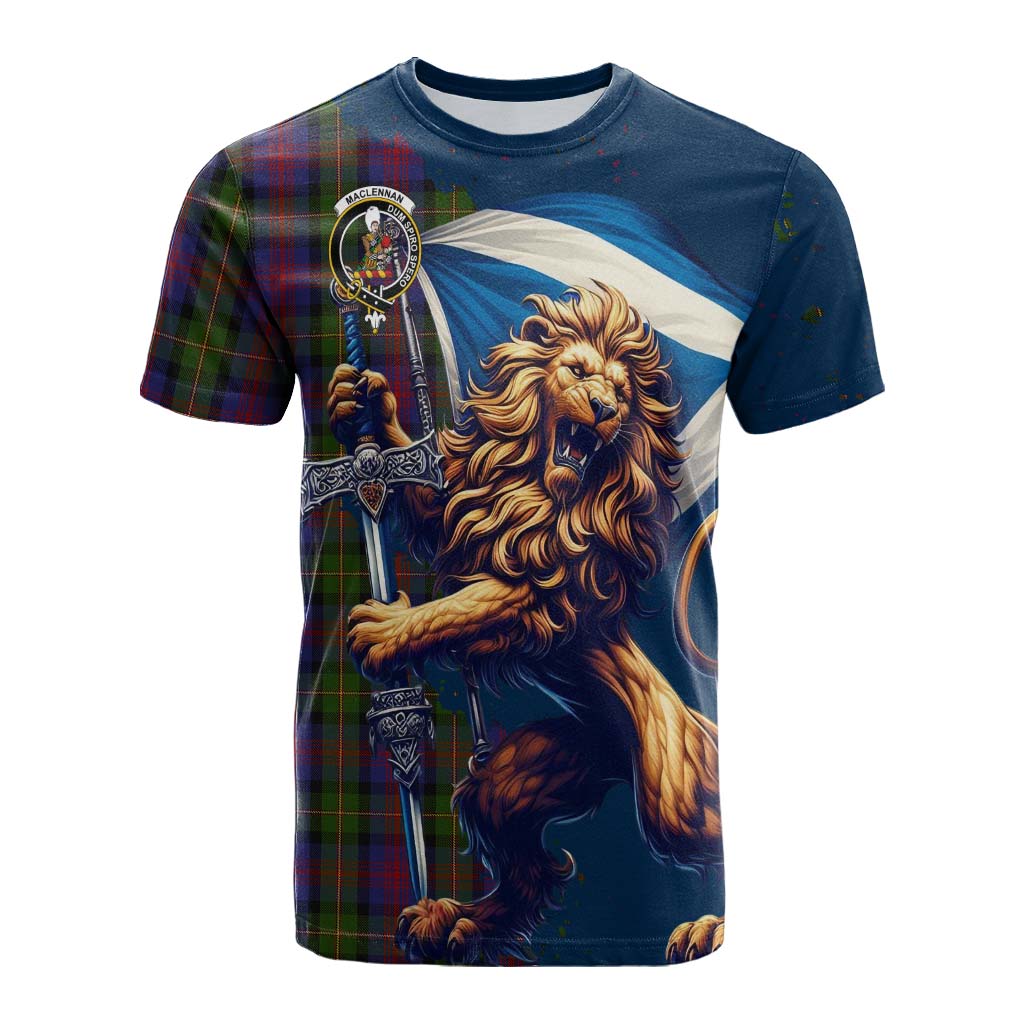 Tartan Vibes Clothing MacLennan (McLennan) Tartan Family Crest Cotton T-shirt with Scottish Majestic Lion