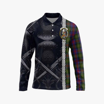 MacLennan (McLennan) Tartan Long Sleeve Polo Shirt with Family Crest Cross Sword Thistle Celtic Vibes