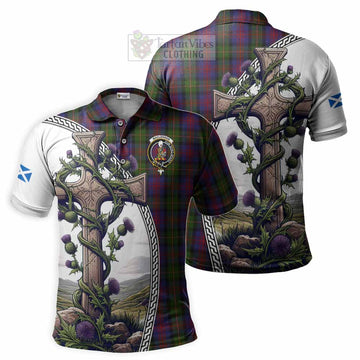 MacLennan (McLennan) Tartan Polo Shirt with Family Crest and St. Andrew's Cross Accented by Thistle Vines