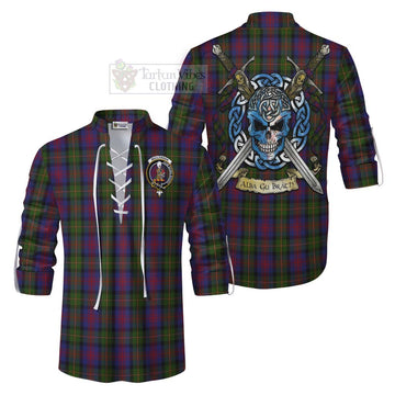 MacLennan (McLennan) Tartan Ghillie Kilt Shirt with Family Crest Celtic Skull Style