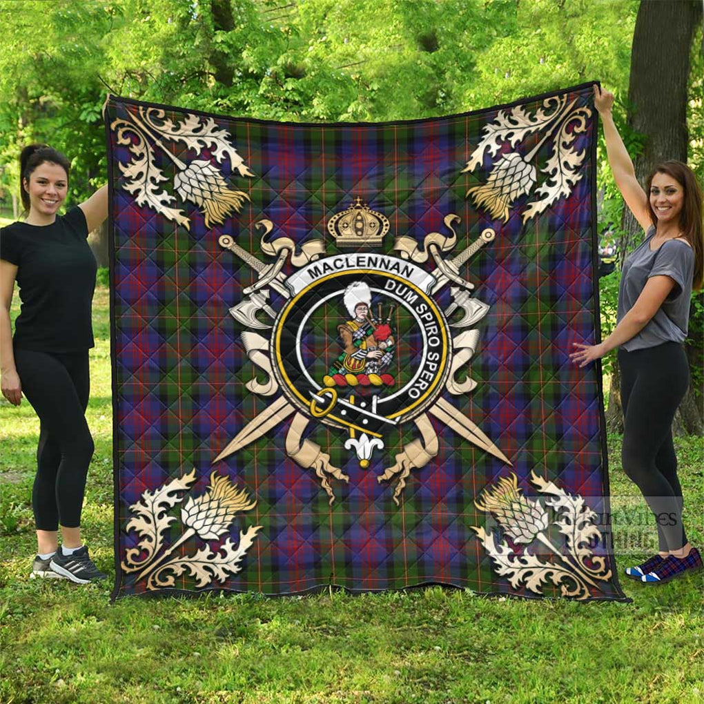 Tartan Vibes Clothing MacLennan (McLennan) Tartan Quilt with Family Crest and Scottish Golden Courage Shield