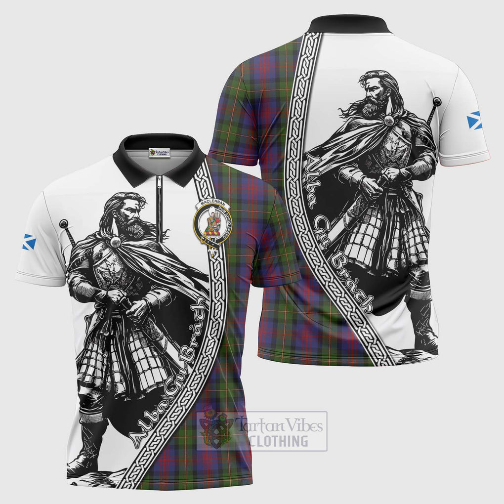 Tartan Vibes Clothing MacLennan (McLennan) Tartan Clan Crest Zipper Polo Shirt with Highlander Warrior Celtic Style