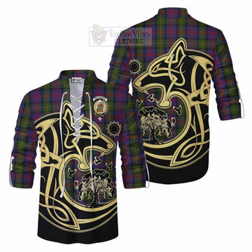 MacLennan (McLennan) Tartan Ghillie Kilt Shirt with Family Crest Celtic Wolf Style