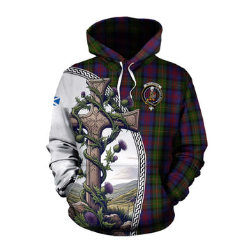 MacLennan (McLennan) Tartan Cotton Hoodie with Family Crest and St. Andrew's Cross Accented by Thistle Vines Pullover Hoodie XS - Tartan Vibes Clothing