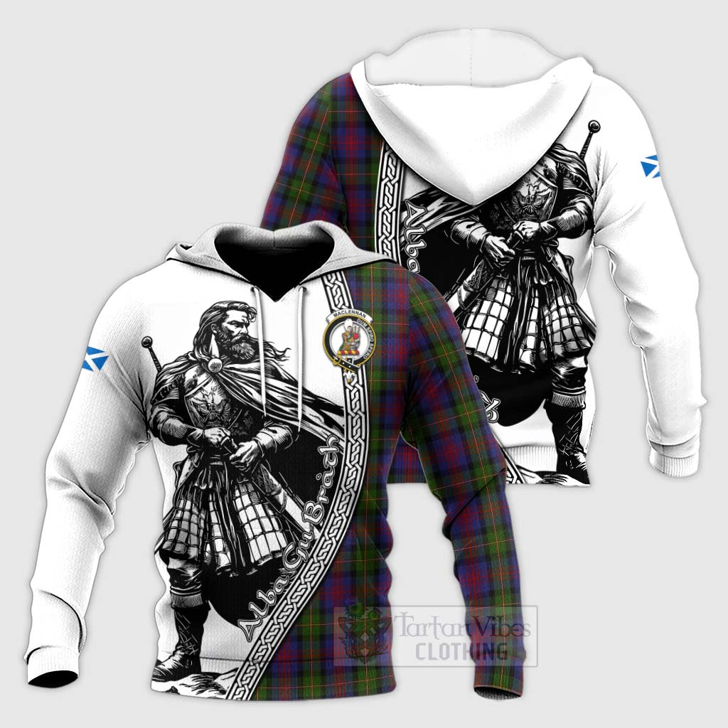 Tartan Vibes Clothing MacLennan (McLennan) Tartan Clan Crest Knitted Hoodie with Highlander Warrior Celtic Style