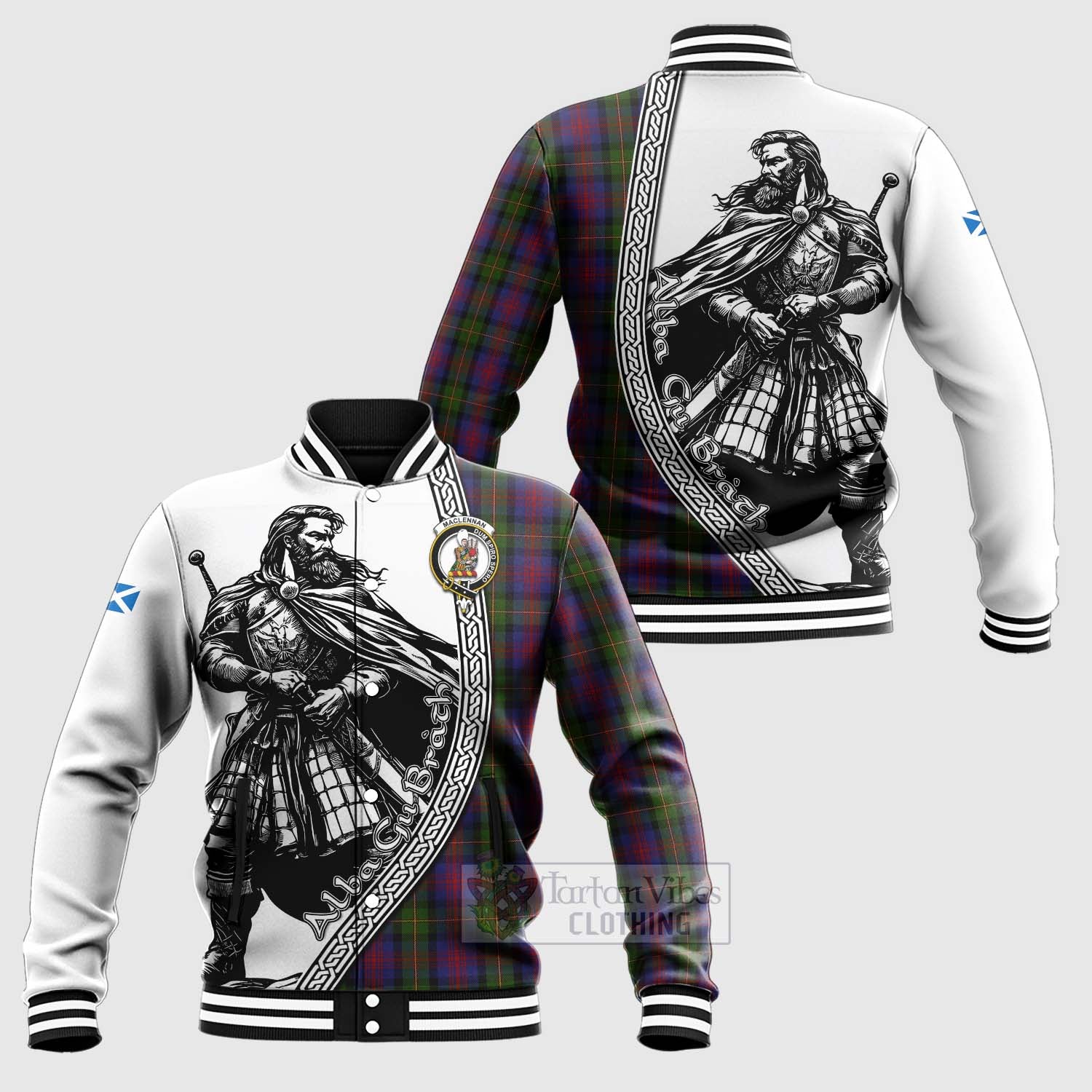 Tartan Vibes Clothing MacLennan (McLennan) Tartan Clan Crest Baseball Jacket with Highlander Warrior Celtic Style