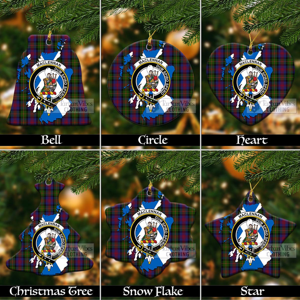 Tartan Vibes Clothing MacLennan (McLennan) Tartan Christmas Ornament with Family Crest and Scotland Map