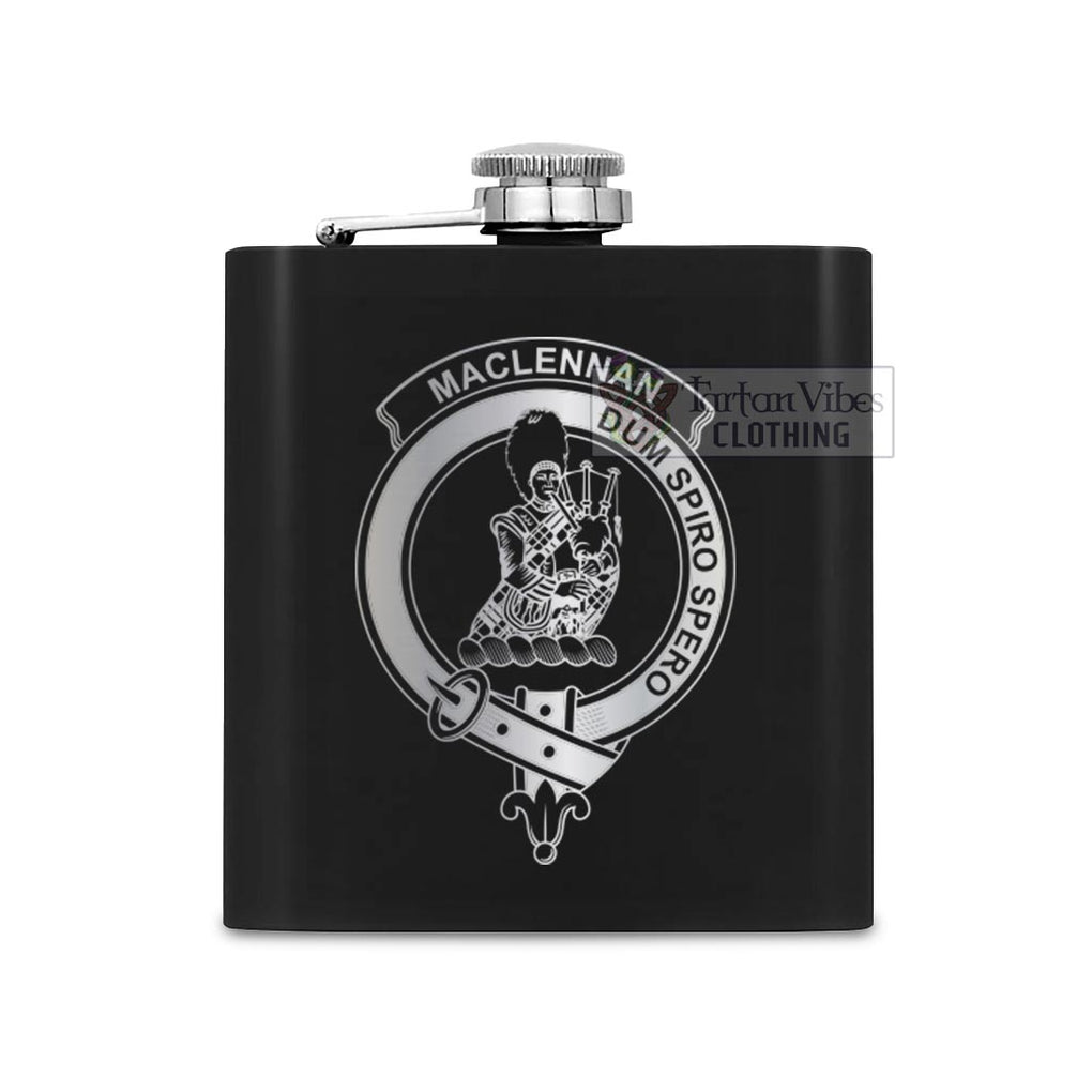 Tartan Vibes Clothing MacLennan (McLennan) Crest Hip Flask Set 7oz Black Stainless Steel with A Gift Box