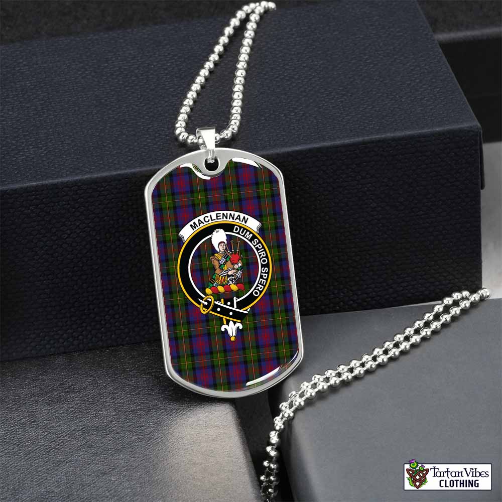 Tartan Vibes Clothing MacLennan (McLennan) Tartan Dog Tag Necklace with Family Crest