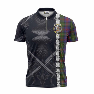 MacLennan (McLennan) Tartan Zipper Polo Shirt with Family Crest Cross Sword Thistle Celtic Vibes