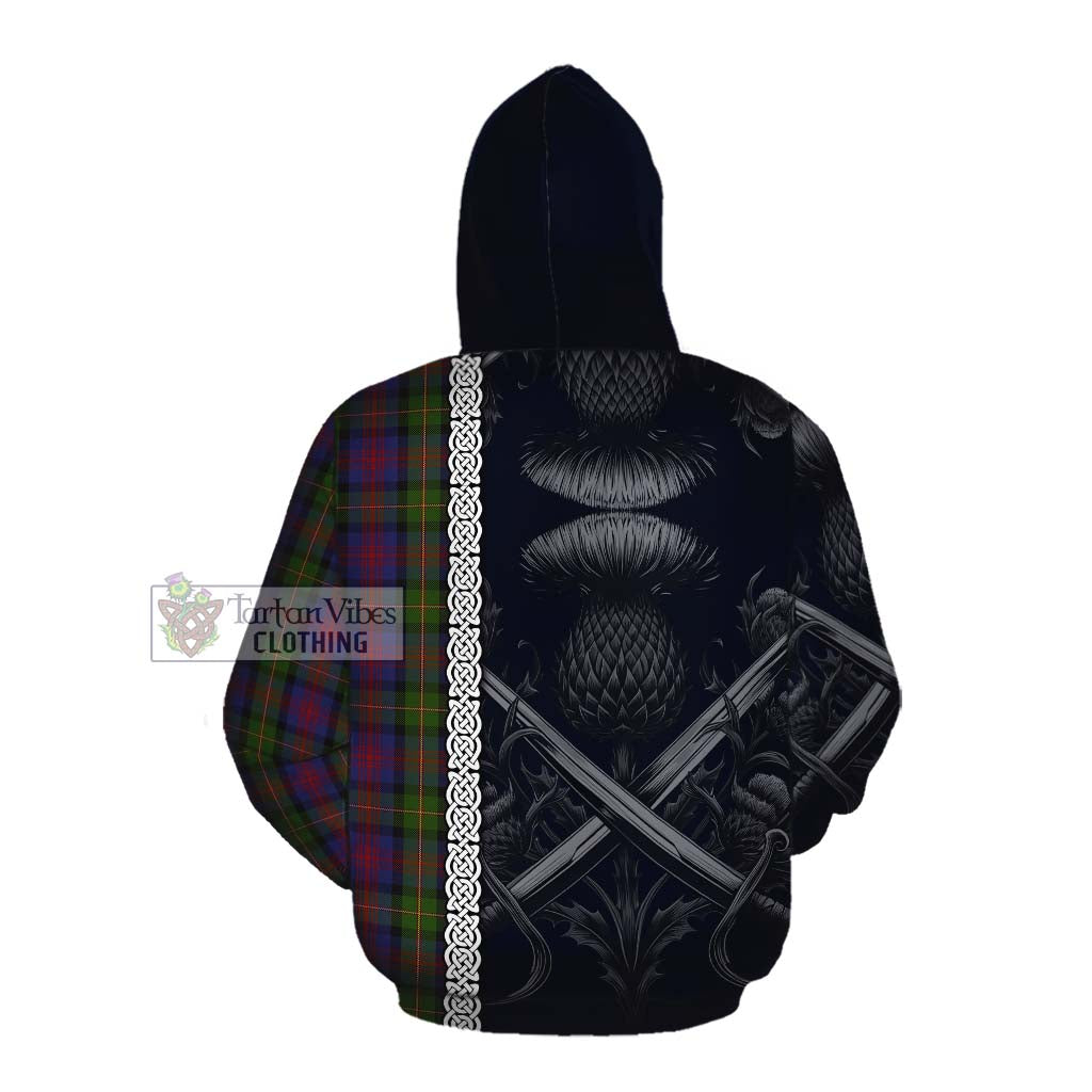 Tartan Vibes Clothing MacLennan (McLennan) Tartan Cotton Hoodie with Family Crest Cross Sword Thistle Celtic Vibes