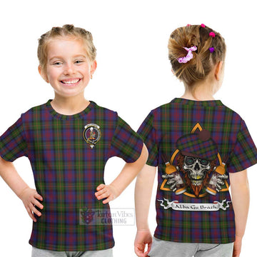 MacLennan (McLennan) Tartan Kid T-Shirt with Family Crest and Bearded Skull Holding Bottles of Whiskey - Tartan Vibes Clothing