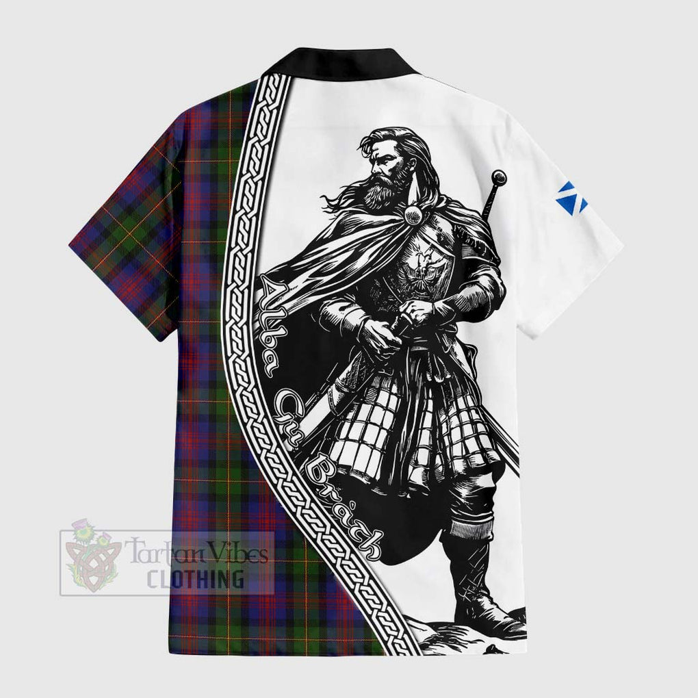 Tartan Vibes Clothing MacLennan (McLennan) Tartan Clan Crest Short Sleeve Button Shirt with Highlander Warrior Celtic Style