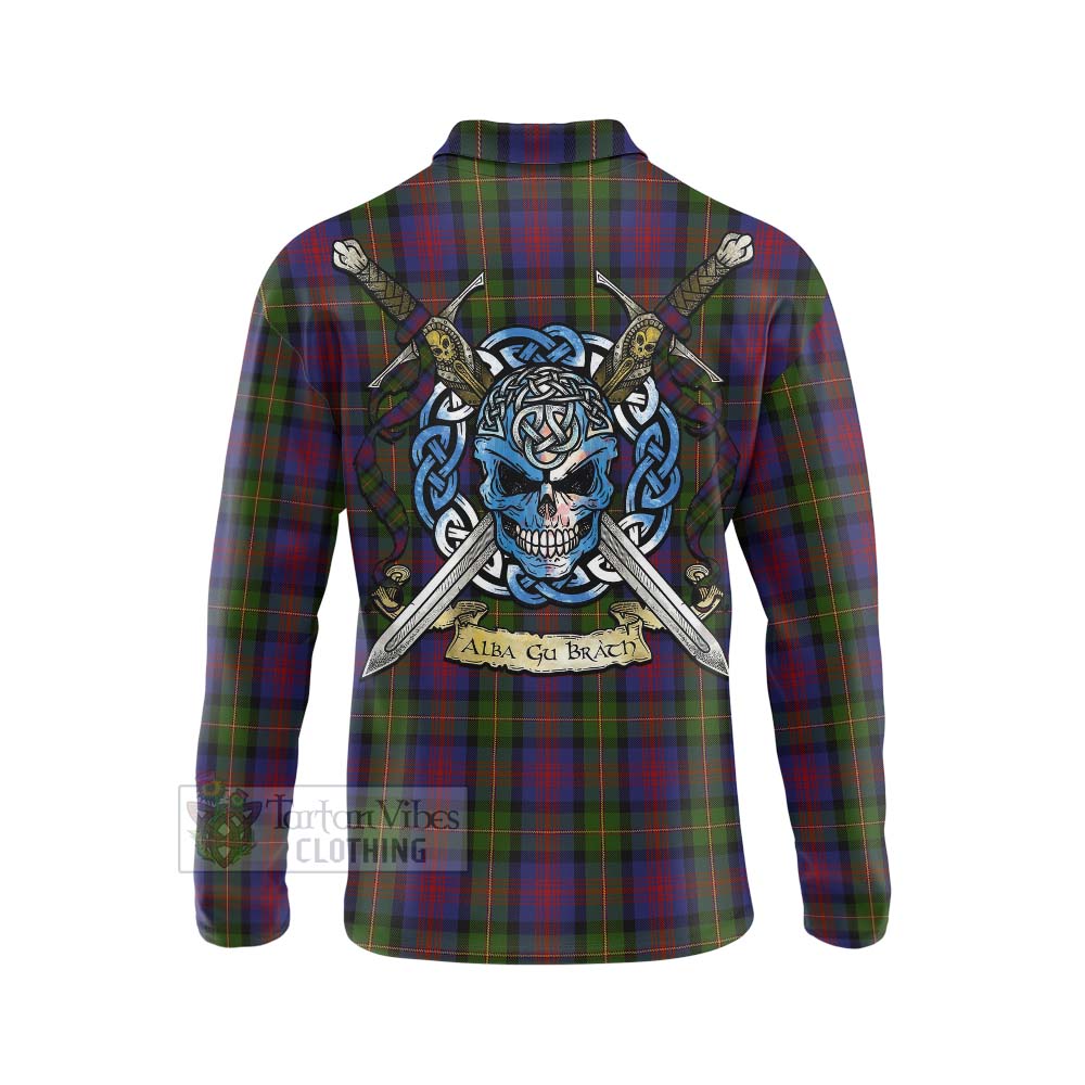 Tartan Vibes Clothing MacLennan (McLennan) Tartan Long Sleeve Polo Shirt with Family Crest Celtic Skull Style