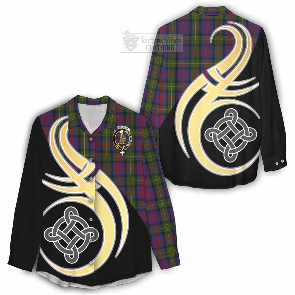 Tartan Vibes Clothing MacLennan (McLennan) Tartan Women's Casual Shirt with Family Crest and Celtic Symbol Style