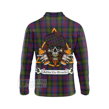 MacLennan (McLennan) Tartan Long Sleeve Polo Shirt with Family Crest and Bearded Skull Holding Bottles of Whiskey