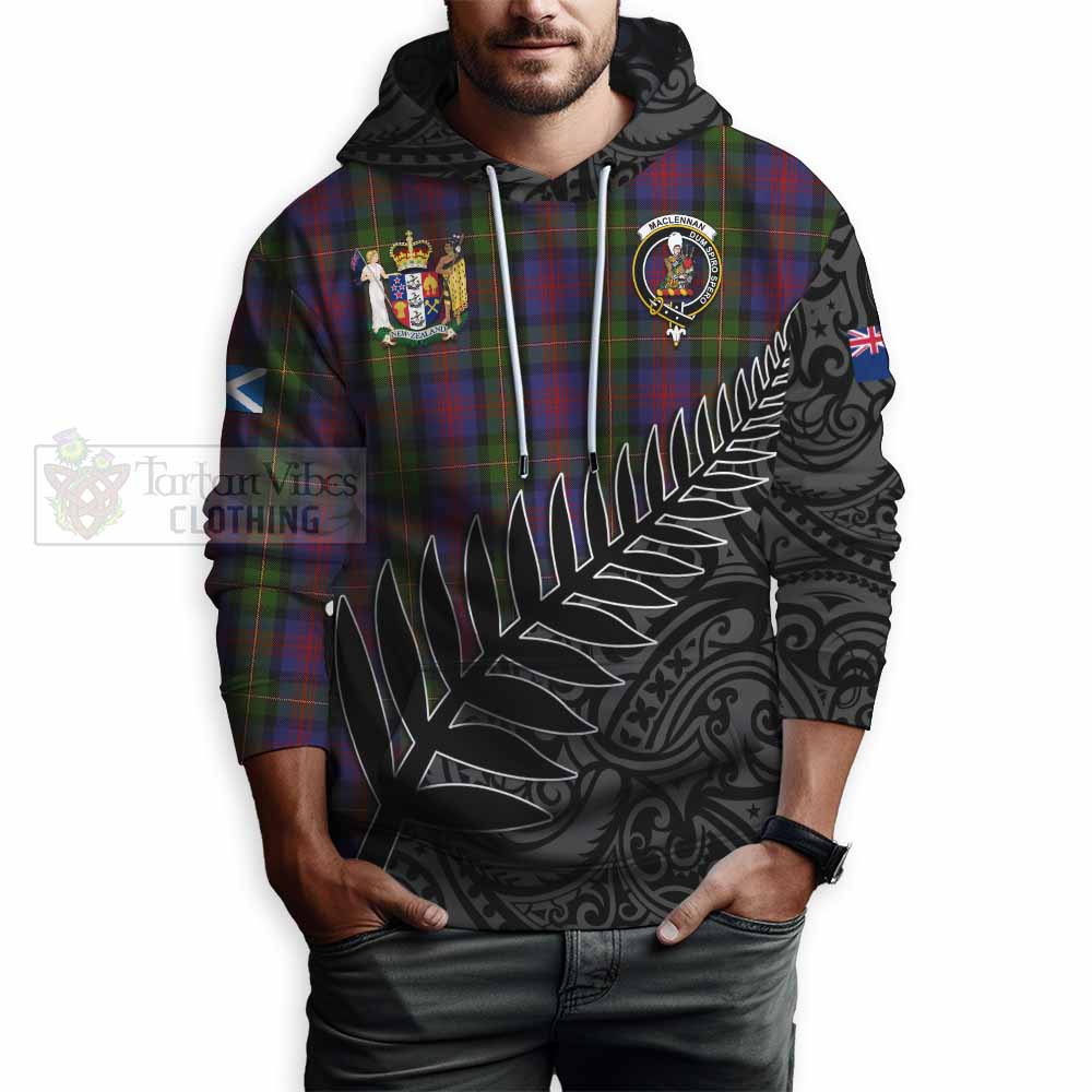 Tartan Vibes Clothing MacLennan (McLennan) Crest Tartan Hoodie with New Zealand Silver Fern Half Style