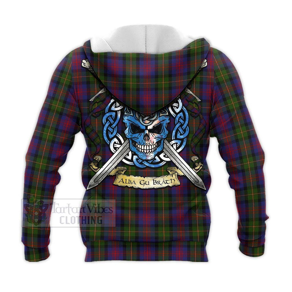 Tartan Vibes Clothing MacLennan (McLennan) Tartan Knitted Hoodie with Family Crest Celtic Skull Style