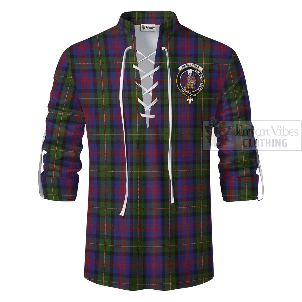 Tartan Vibes Clothing MacLennan (McLennan) Tartan Ghillie Kilt Shirt with Family Crest and Bearded Skull Holding Bottles of Whiskey